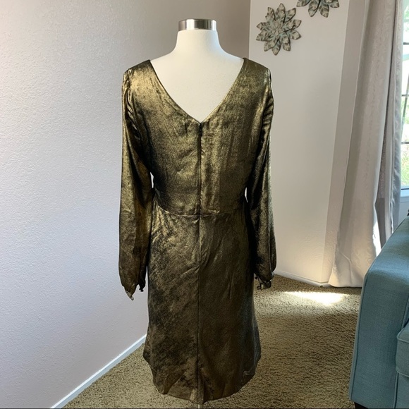 Lauren Ralph Lauren Sateen Faux Wrap Dress Gold - Picture 3 of 11